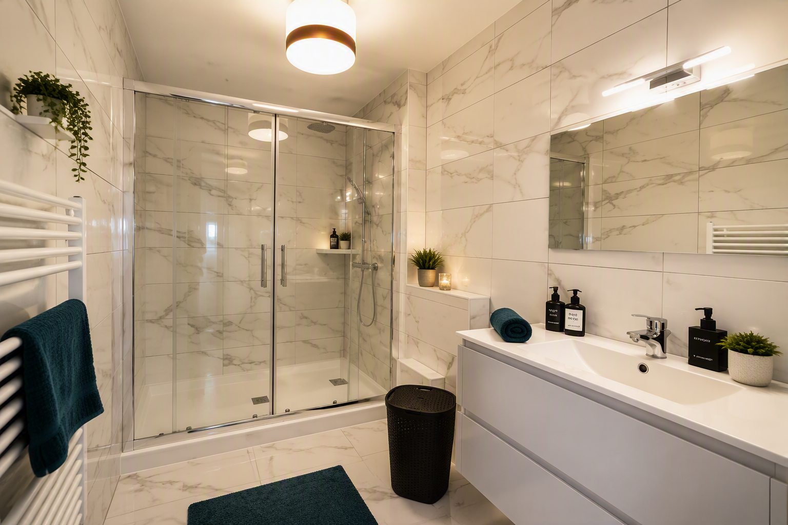 Salle de bain moderne avec grande douche, appartement proche des thermes de Dax
